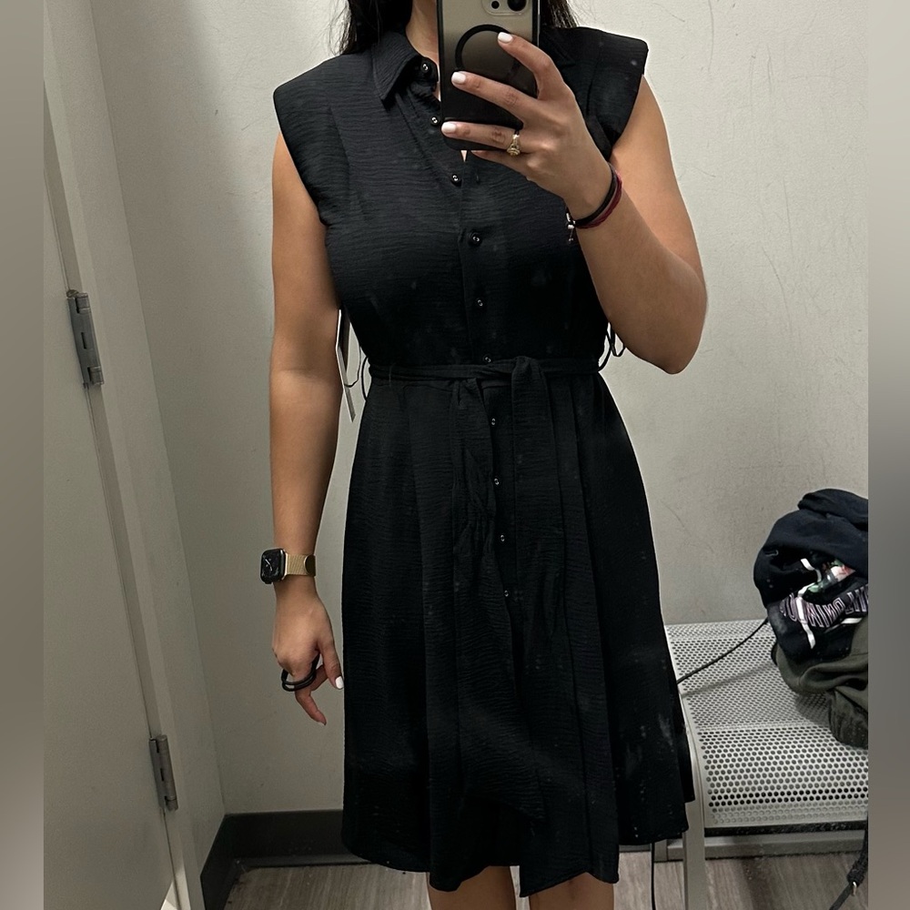 Calvin Klein Sleeveless Tie Front Shirt Dress Size 2 Black